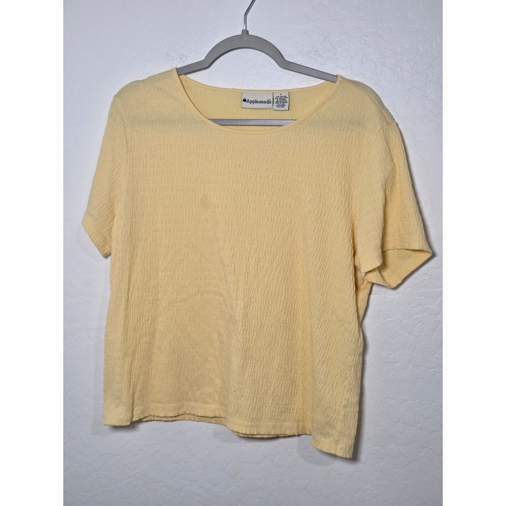 Appleseed's Yellow Crinkle Texture Short Sleeve Scoop Neck Top Large
